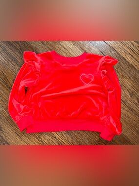 Toddler Rhinestone Heart Red Velour Shirt